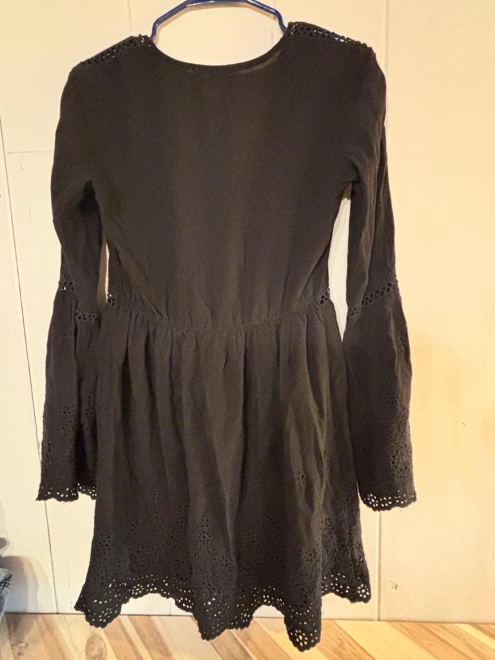 lovestitch Black Long Sleeve Eyelet Trim V-Neck Dress - Picture 8 of 10